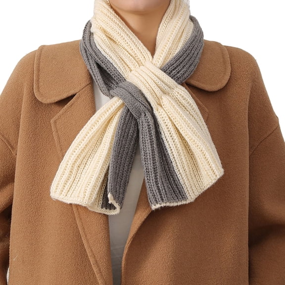 Winter Knitted Scarf Women Two-Color Rib Knit Keyhole Pull-Through Scarves Soft Cute Neck Warmer Collar Neckerchiefs-Style 2