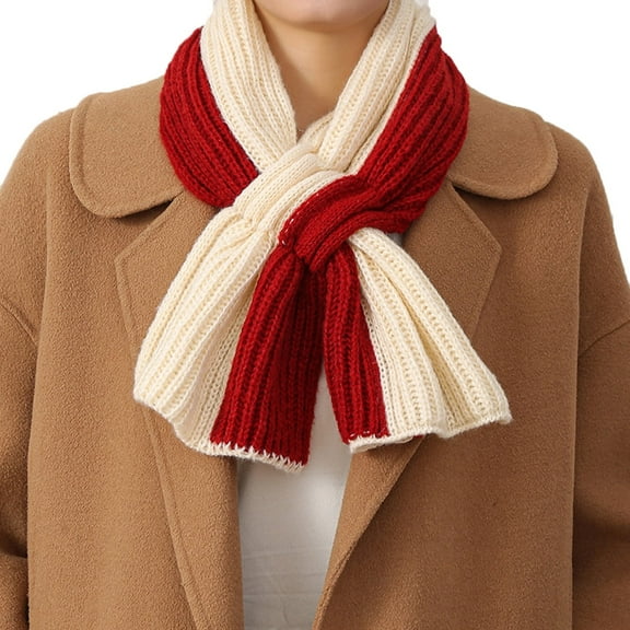 Winter Knitted Scarf Women Two-Color Rib Knit Keyhole Pull-Through Scarves Soft Cute Neck Warmer Collar Neckerchiefs-Style 3