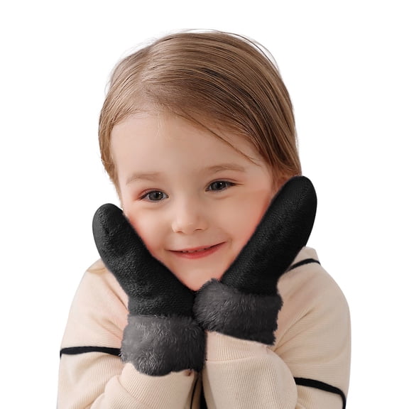 Winter Knitted Ski Gloves for Kids Girls Full Finger Stretchy Warm Mittens Size:M