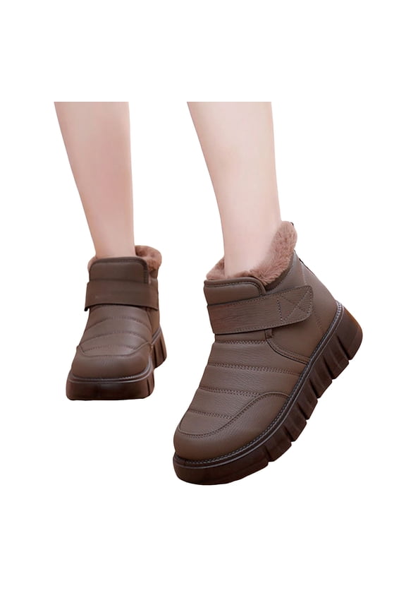 Winter Knitted Sneakers for Women Plush Lined Lace up Platform Walking Shoes Fashion Slip on Snow Booties Khaki Size 5.5