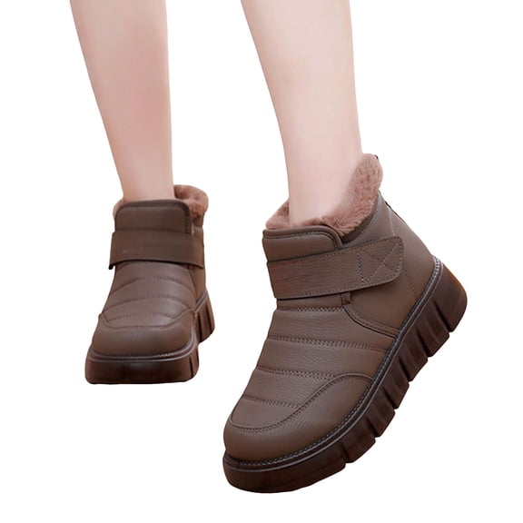 Winter Knitted Sneakers for Women Plush Lined Lace up Platform Walking Shoes Fashion Slip on Snow Booties Khaki Size 7