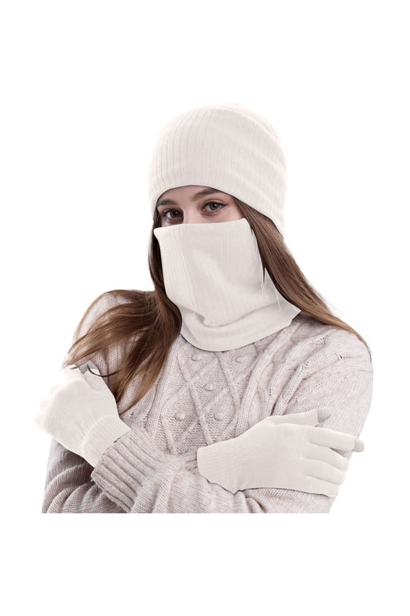 Winter Knitted Wool Set with Velvet and Thermal Padded Accessories for Cold Weather