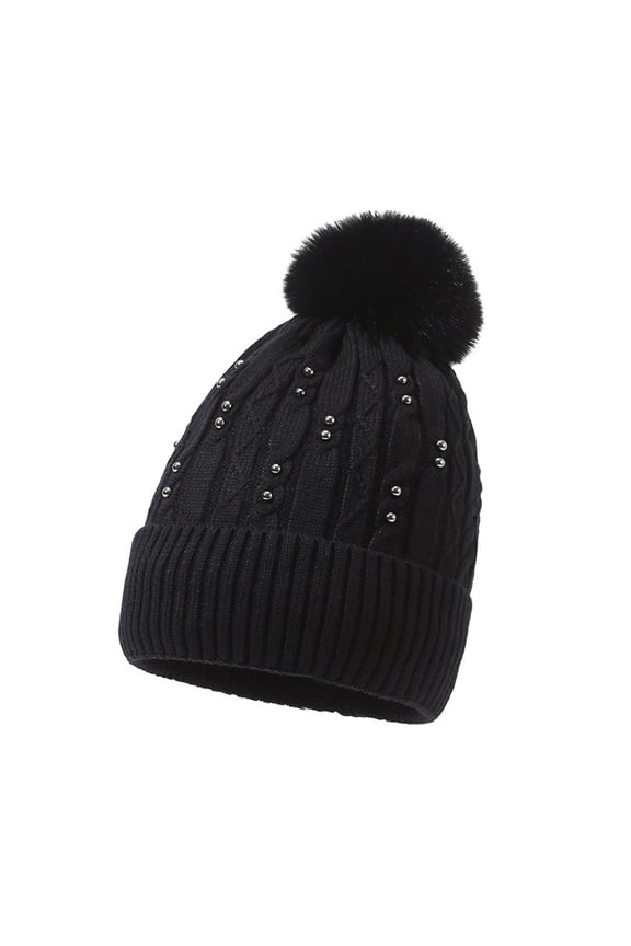 Winter Knitting Thickened Warm Knitted Hat Female Face Show Small Ear Protector Cold Casual Pullover Hats Black One Size