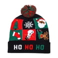 thumbnail image 1 of Winter LED Christmas Hat, Knitted Santa Claus Beanie with Hairball, Warm Ear Protection Woolen Cap with Lights for Holiday Party & Gift, 1 of 5