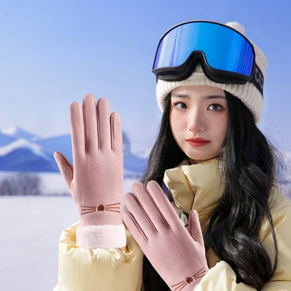 Winter Ladies Warm Gloves, Velvet Padded Cycling Driving Gloves, Polyester Material, Anti-Slip Grip, Touchscreen Compatible, Fashionable Design, Lock In Heat, For Hiking Skiing Outdoor Activities