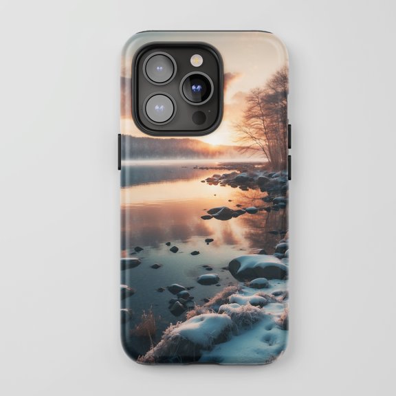 Winter Lake Landscape for All iPhone Series Tough Phone Case Nature Art Sunset Colors