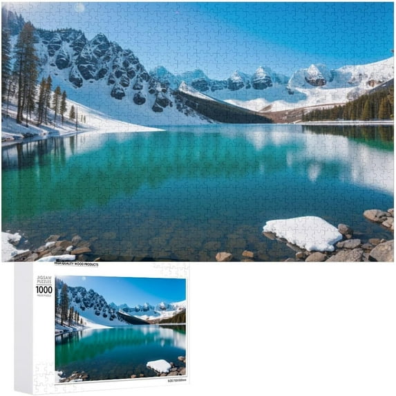 Winter Lake Puzzle 1000 Pieces Jigsaw Puzzles for Adults,Medium Difficulty Fun Jigsaw Puzzles, 30"x20" Large Puzzle Winter Decoration for Family Party Holiday - Each Piece is Unique