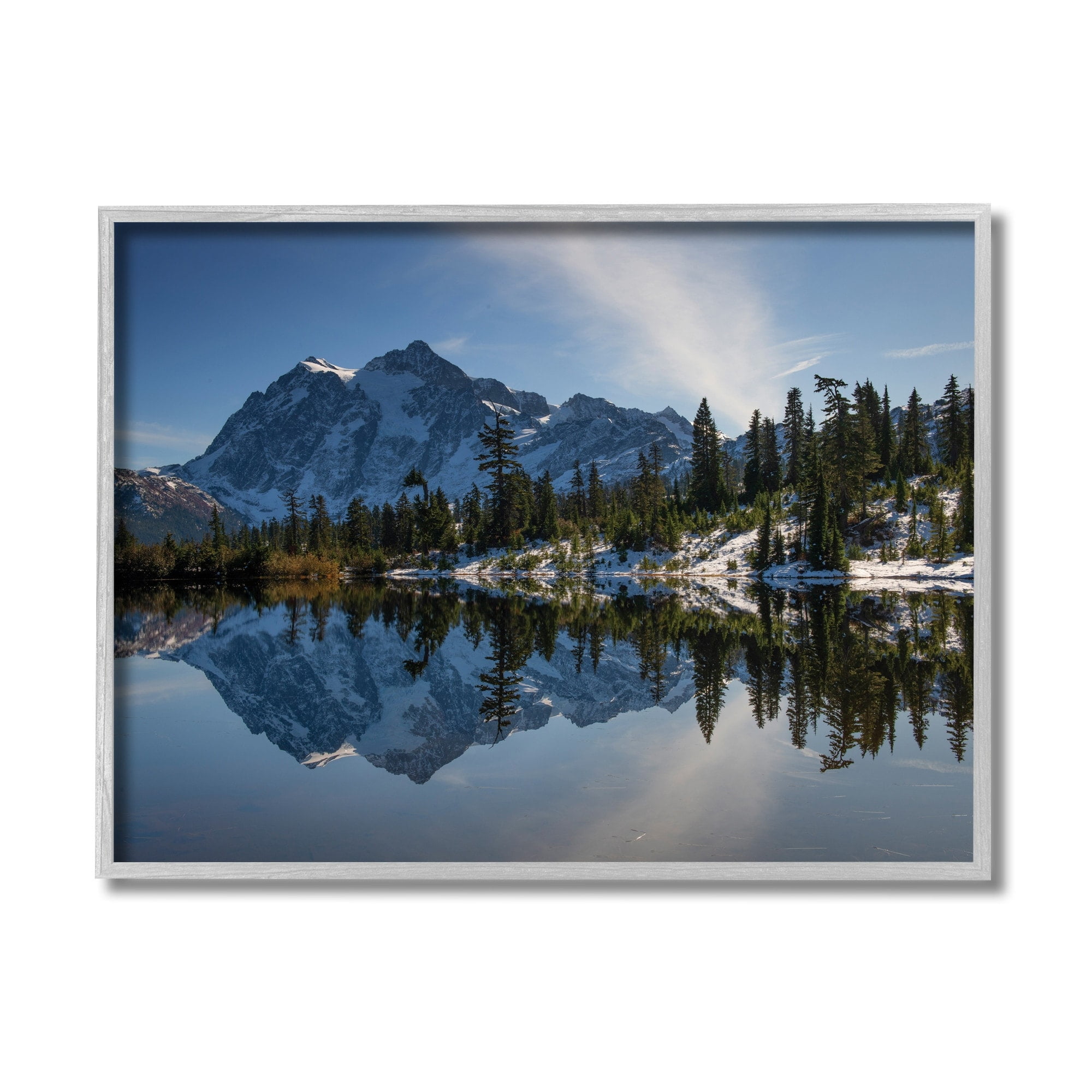 Winter Lake Snowy Mountain Landscape Water Reflection 20 in x 16 in Framed Photography Art Print, by Stupell Home Décor