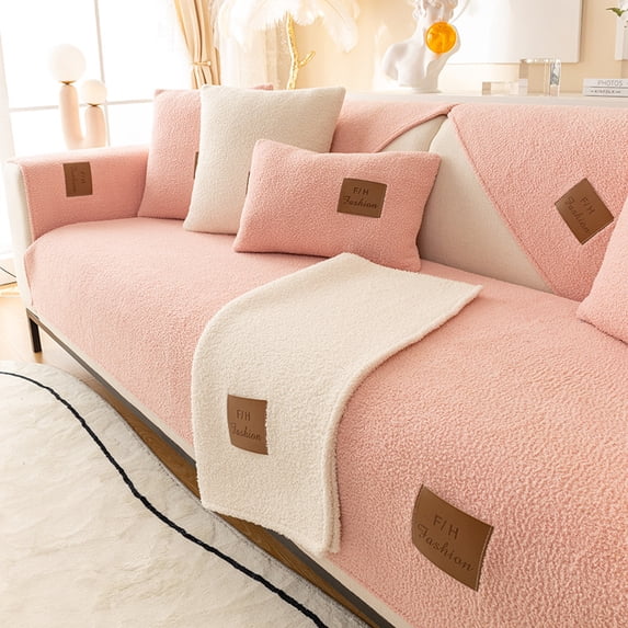 Winter Lambskin Sofa Cushion Plush, Thickened Sand Prevention Skiing Cover Covered With Nordic Minimalist Winter Models