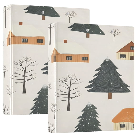 Winter Landscape 12.4x10.6in PVC Round Ring Binders, 2-Pack, D-Ring 3-Hole, Metal Clip