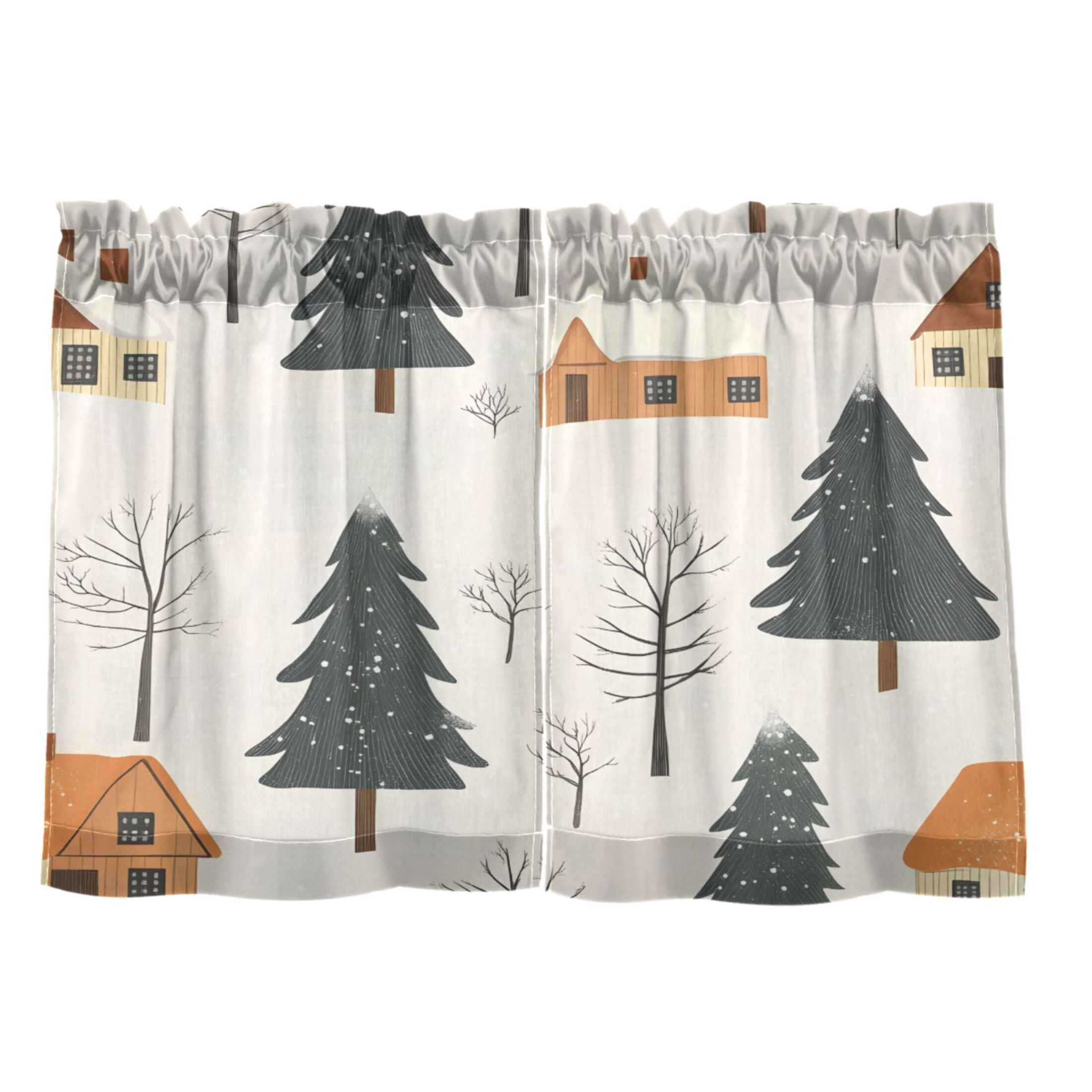 Winter Landscape 27"x36" Linen Look Cafe Curtain Set with Privacy and UV Protection
