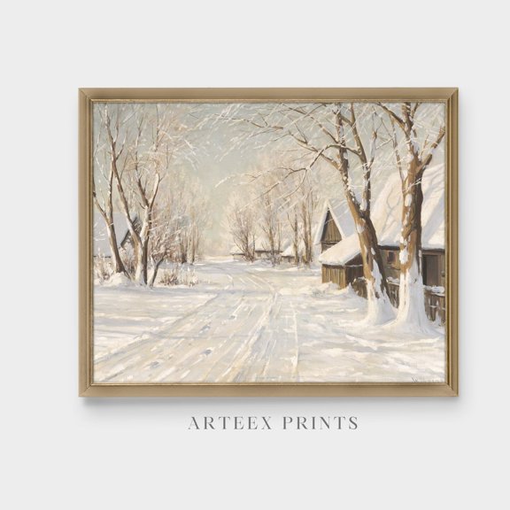 Winter Landscape , Antique Snowy Cabin, Forest Scene Poster Decor For Living Room Bedroom, Size 8x12 UNFFRAMED F03.1.7l415