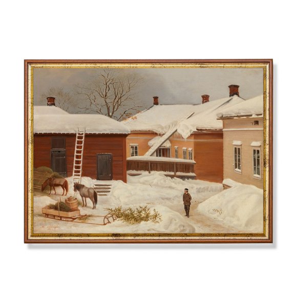 Winter Landscape , Antique Snowy House Scene Poster Decor For Living Room Bedroom, Size 8x12 UNFFRAMED F03.1.7l590