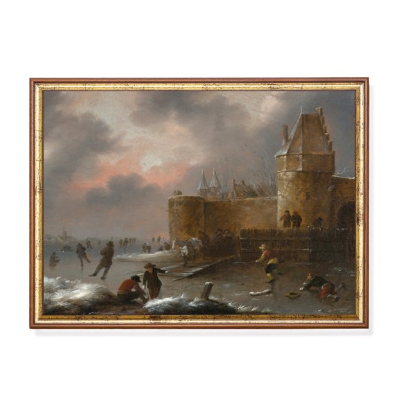 Winter Landscape Art Print Poster, Vintage Ice Skaters Scene, Size 12x18 UNFFRAMED F03.1.7l586