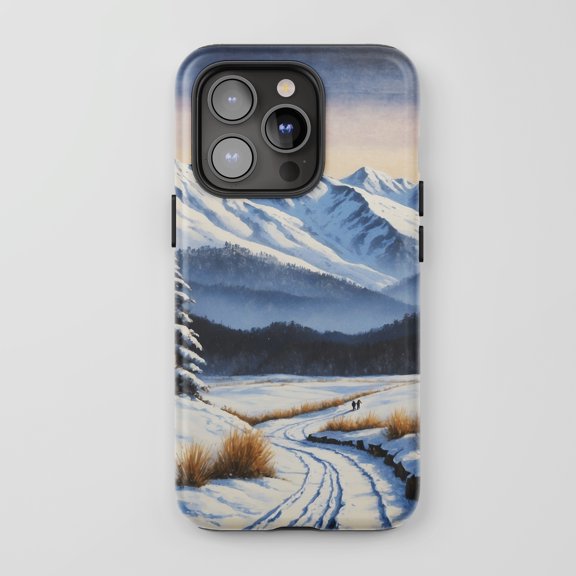 Winter Landscape For All iPhone Series Tough Phone Case Watercolor Blue