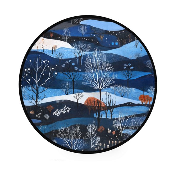 Winter Landscape Illustration Memory Foam Bath Mat 36" Absorbent Rug with Non Slip Base and 4 Bonus Pads