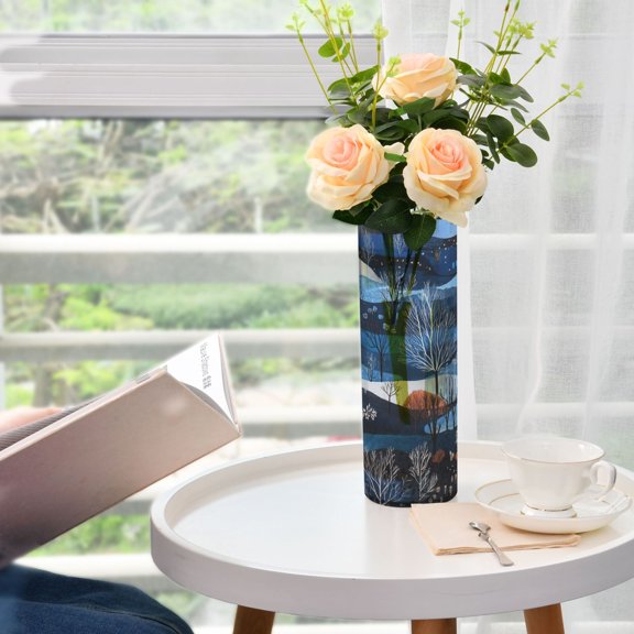 Winter Landscape Illustration Plastic Vase 11.8'' x 3.9'' Transparent Non Breakable Decorative for Family