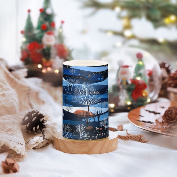 Winter Landscape Illustration Set of 2 Flameless LED Candles Remote and Timer Indoor Outdoor