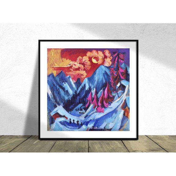 Winter Landscape In Moonlight Ernst Ludwig Kirchner Square Poster German Expressionism Style 20Th Century Landscape, Unframed Paper Poster 8x10in