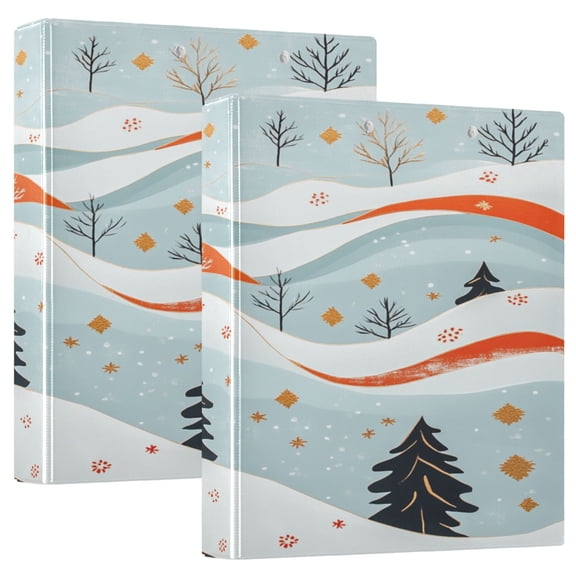 Winter Landscape Pattern 12.4x10.6in PVC Round Ring Binder, D-Ring 3-Hole, Metal Clip, 200 Sheets
