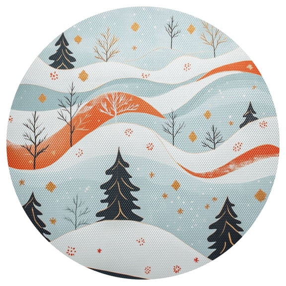 Winter Landscape Pattern 15.4in Diameter PVC Plate Mat, Heat-Resistant and Cuttable, Kitchen Decor