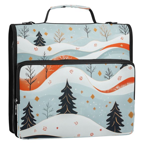 Winter Landscape Pattern Stripes Lines Zipper Binder Bag 3 Ring Binder Bag,Large Capacity Durable Binder Organizer Bag