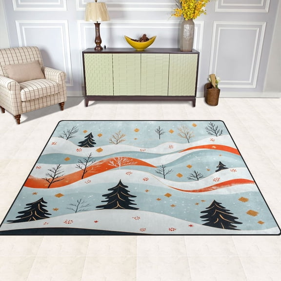 Winter Landscape Pattern 80''x58'' Extra Large Plush Memory Foam Rug, Soft, Absorbent, Non Slip