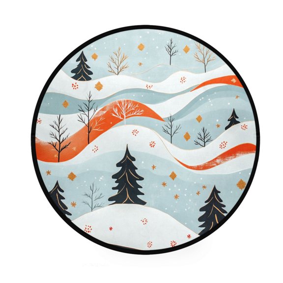 Winter Landscape Pattern Memory Foam Bath Mat 36" Absorbent Rug with Non Slip Base and 4 Bonus Pads