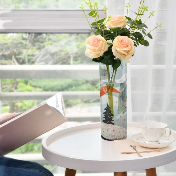 Winter Landscape Pattern Plastic Vase 11.8'' x 3.9'' Transparent Non Breakable Decorative for Family