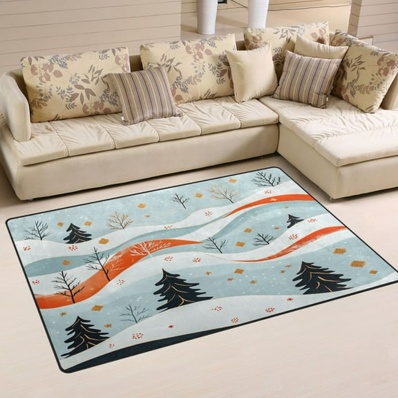 Winter Landscape Pattern Soft Polyester Area Rug 31''x20'', Non Slip, Memory Foam, Water Absorbent