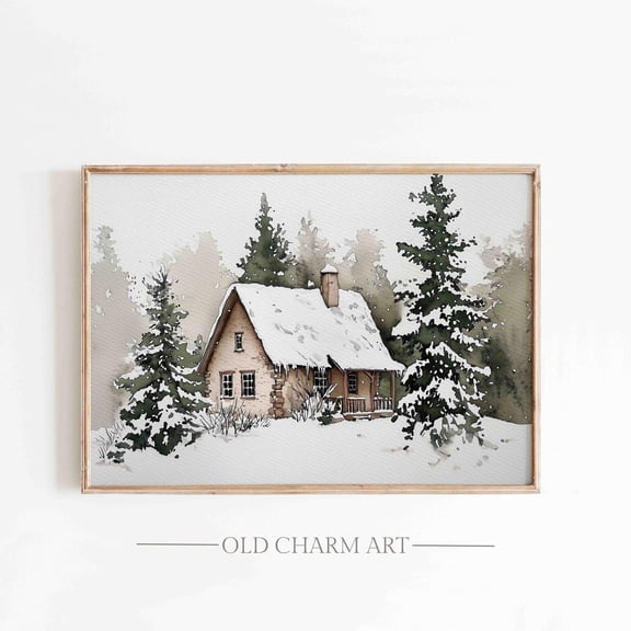 Winter Landscape Poster Snowy Cottage Poster Wall Art Farmhouse Decor Wa183, Unframed Poster Size 24x36