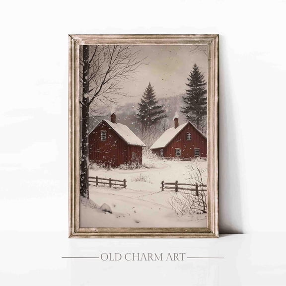 Winter Landscape Poster Wall Art Rustic Moody Winter Winter Cottagecore Art Decor Poster Wa198, Unframed Canvas Size 16x24