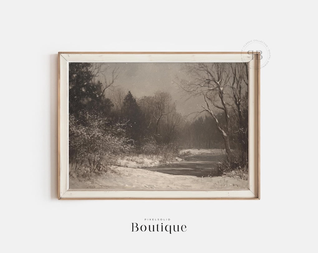 Winter Landscape Print, Snowy Forest Scene Wall Art, Vintage-Style ...