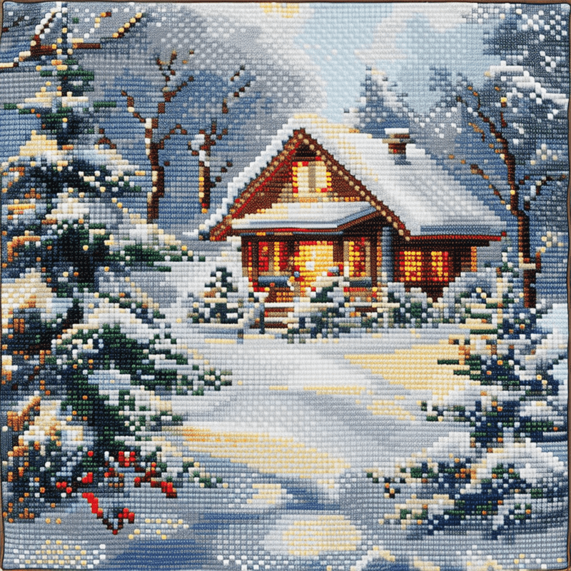 Winter Landscape Printed Cross Stitch Pillow Case Kits , 45X45CM , Cross Stitch Kits for Beginner (11 Count)