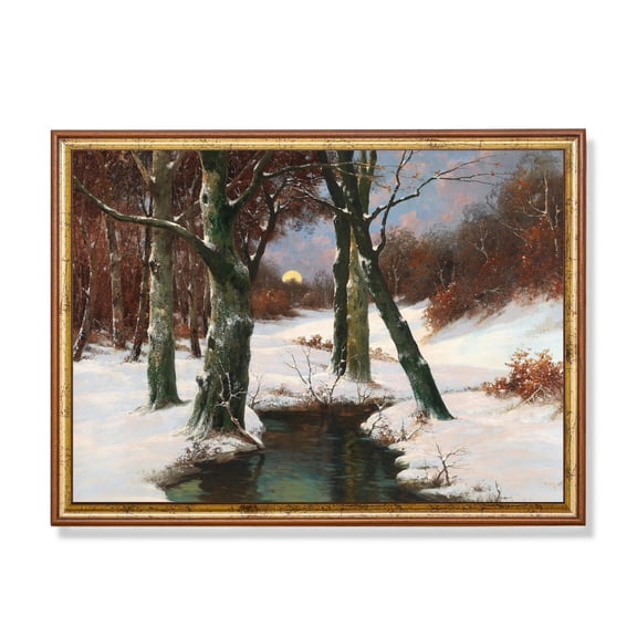 Winter Landscape Rising Moon 18Th Century Winter Landscape Cabin Lodge Wall Art Unframed Paper Print