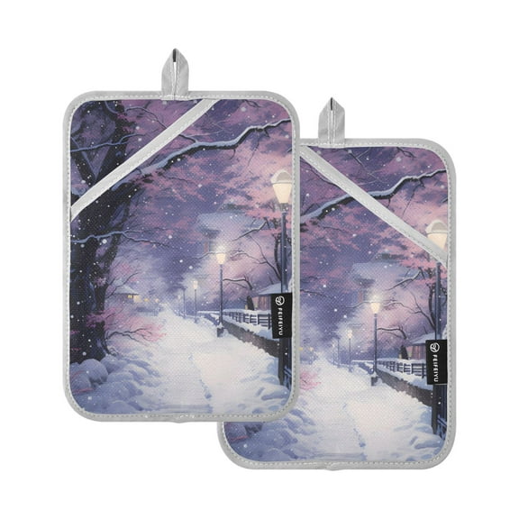 ALAZA Winter Landscape Snow Pot Holders Set of 2 Heat Resistant Kitchen Oven Mitts