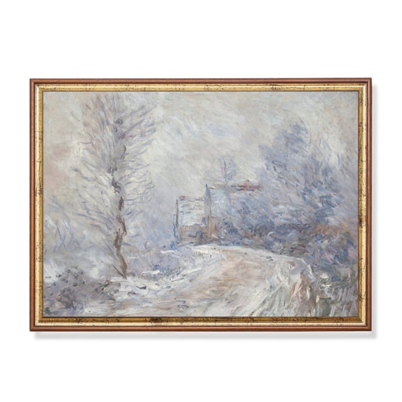 Winter Landscape Snowy Impressionist Path Winter Landscape Cabin Lodge Wall Art Unframed Paper Print