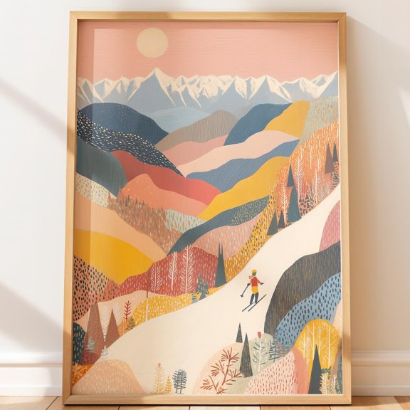 Winter Landscape Soft Pastel Ski Nordic Decor Unframed Paper Print