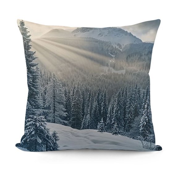 Winter Landscape Throw Pillow Cases, Fir Trees Decorative Throw , Square Pillow Home Decor for Sofa Couch Bed Ca
