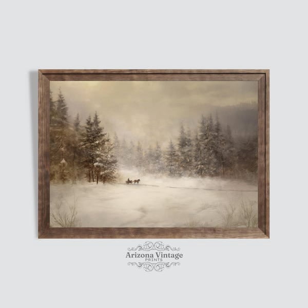 Winter Landscape Vintage Print: Snowy Farmhouse Country Art Ls026- Wall ...