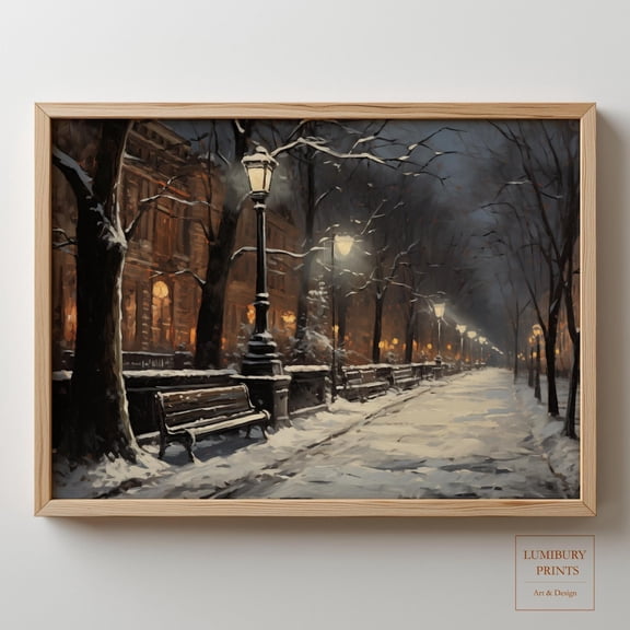 Winter Landscape Wall Art, Winter Park Art, Vintage Snowy Winter, Lamp Post Decor, Home Decor #2144, Unframed Poster Size 8x12