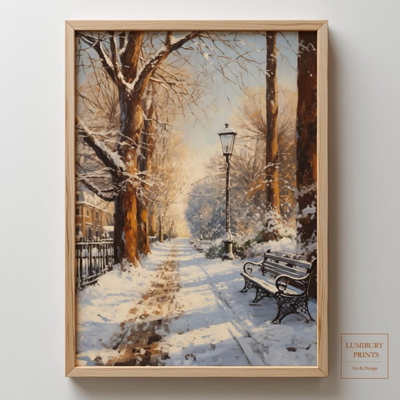 Winter Landscape Wall Art, Winter Park Print, Rustic Winter Decor, Vintage Park Bench, Home Decor #2151, Unframed Canvas Size 24x36
