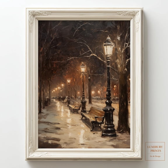 Winter Landscape, Winter Park Art, Vintage Winter Print, Lamp Post Decor, Home Decor #2143, Unframed Poster Size 12x18