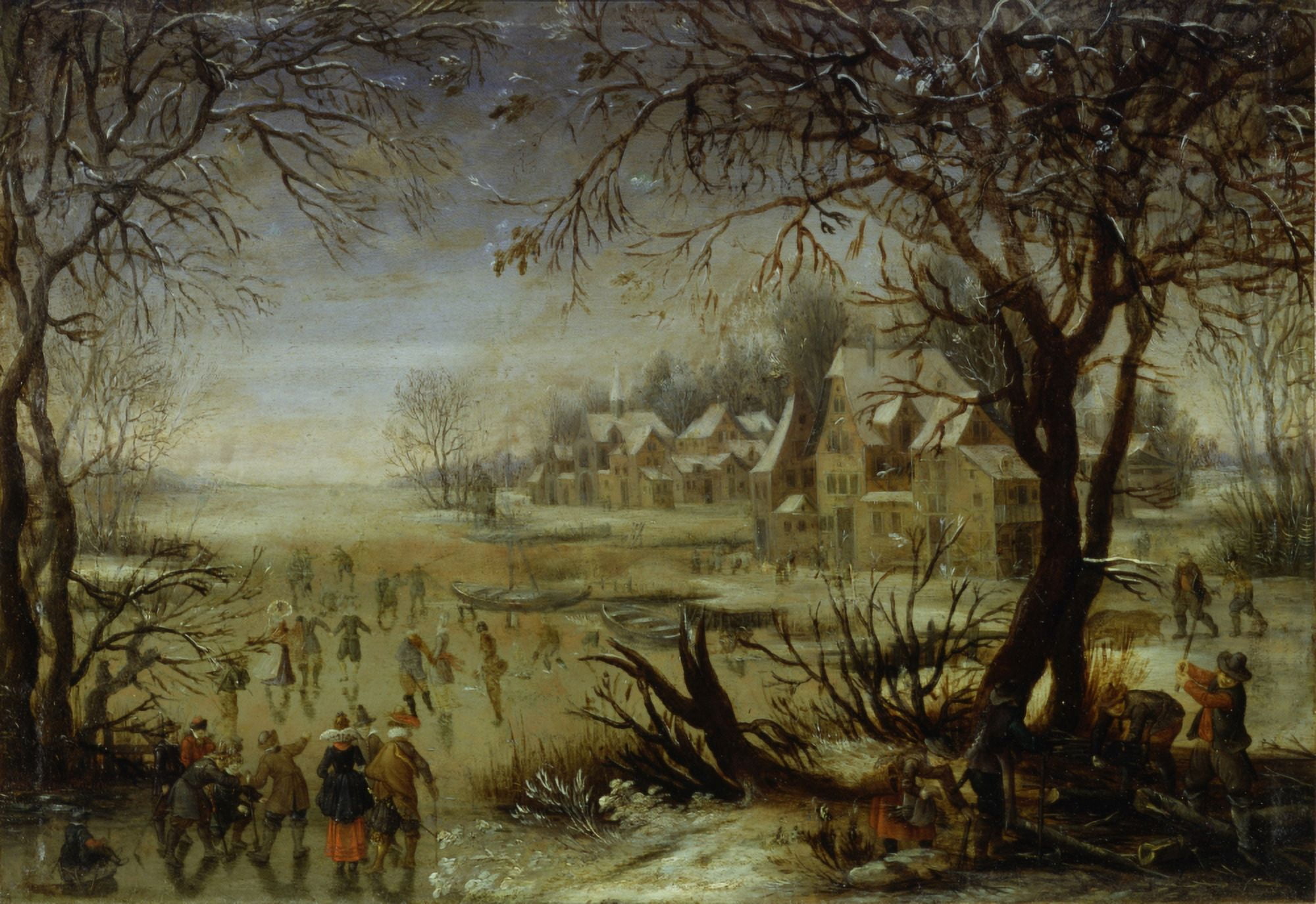 Winter Landscape With Forzen River By A Village Canvas Art - (36 x 24)