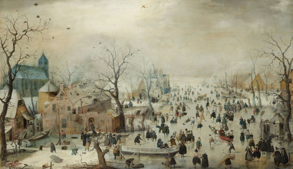 Winter Landscape With Ice Skaters Canvas Art - (24 x 18)