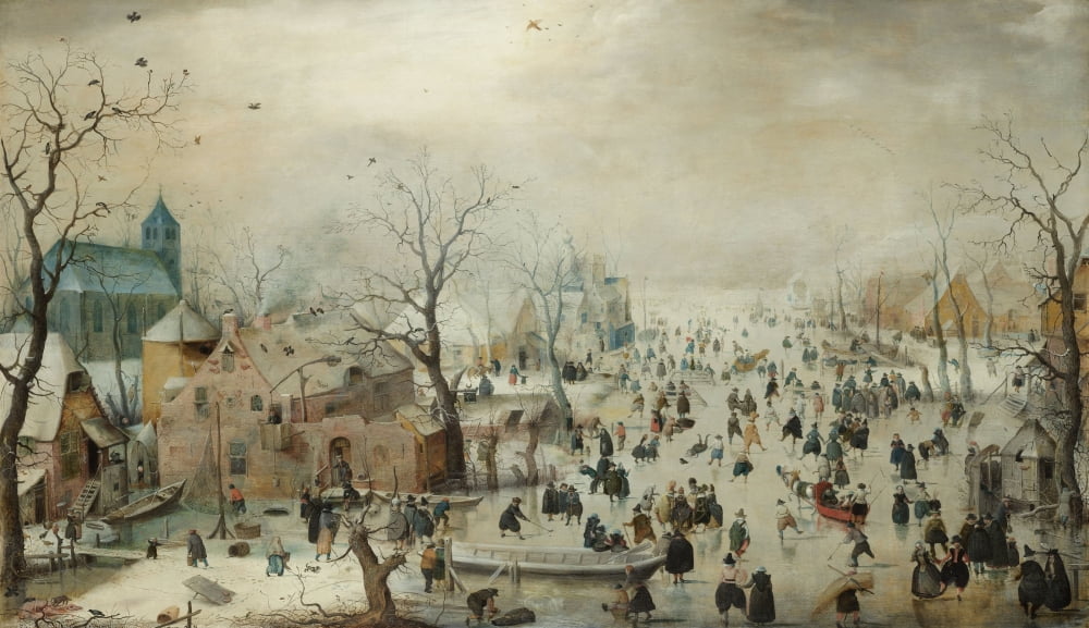 Winter Landscape With Ice Skaters Canvas Art - (36 x 24)