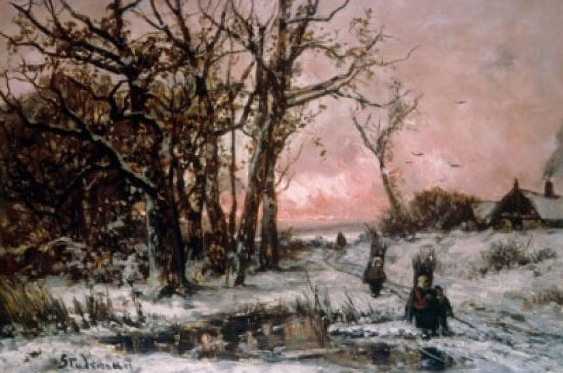 Winter Landscape by Adolf Stademann 1824-1895 Canvas Art - Adolf Stademann (18 x 24)