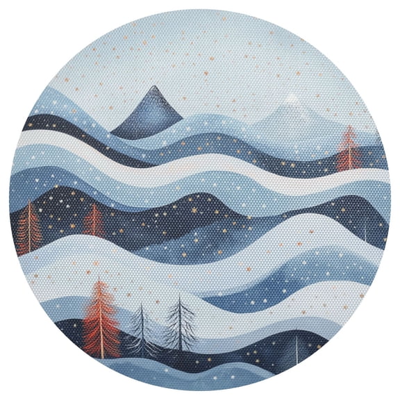 Winter Landscape with Mountains 15.4in Diameter PVC Plate Mat, Heat-Resistant and Cuttable, Kitchen Decor