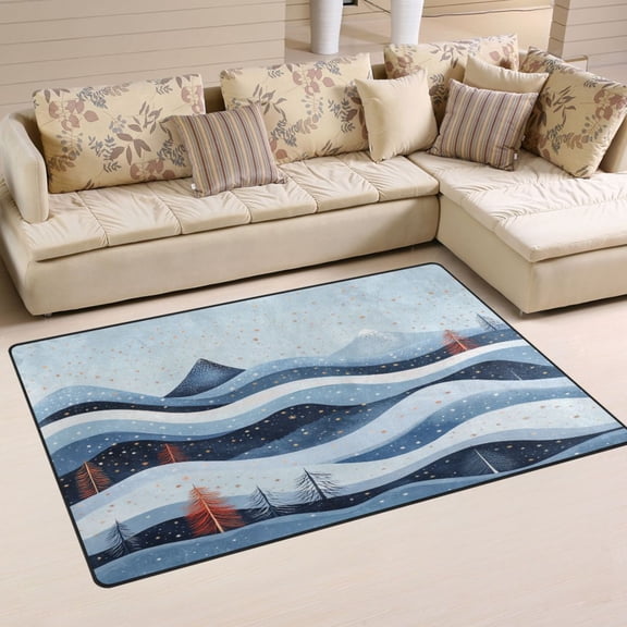 Winter Landscape with Mountains Soft Polyester Area Rug 31''x20'', Non Slip, Memory Foam, Water Absorbent