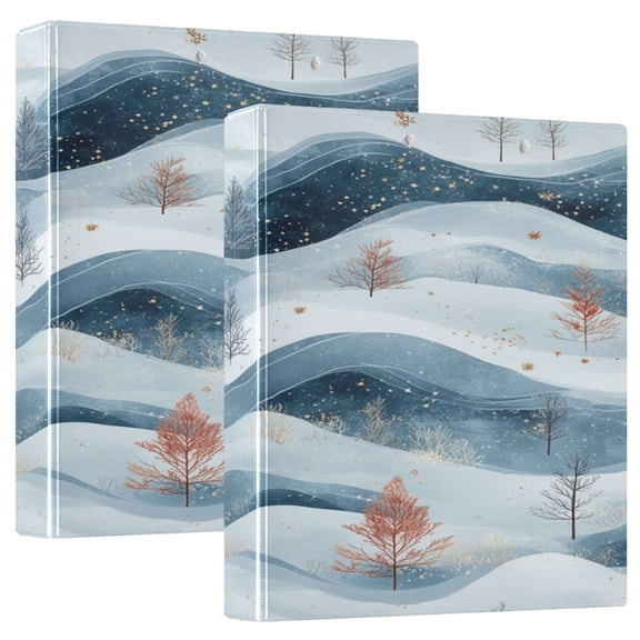 Winter Landscape with Trees 12.4x10.6in PVC Round Ring Binder, D-Ring 3-Hole, Metal Clip, 200 Sheets